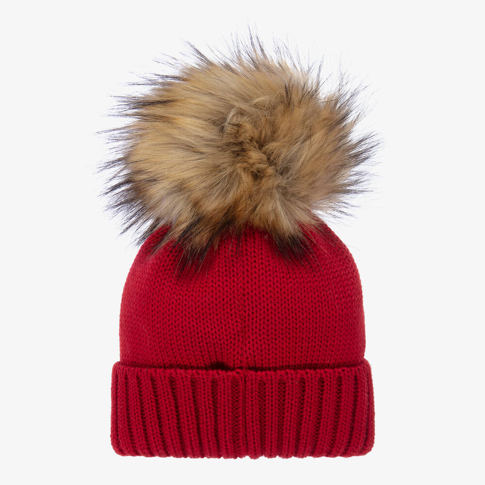 Catya-Red Faux Fur Pom-Pom Hat | Childrensalon Outlet