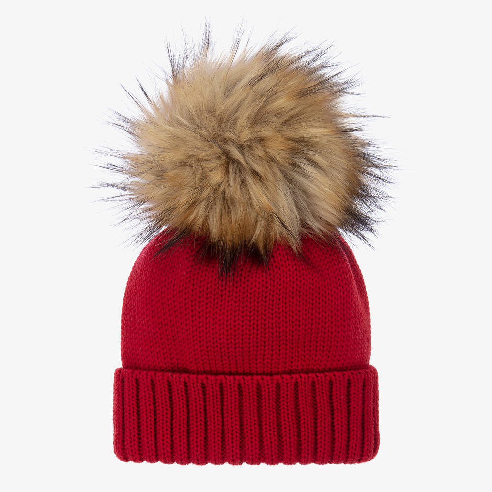 Catya - Red Faux Fur Pom-Pom Hat | Childrensalon