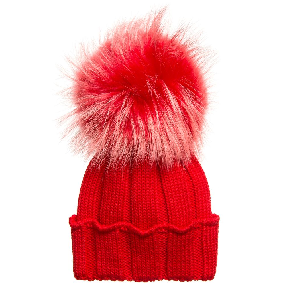 Catya - Red Merino Pom-Pom Hat  | Childrensalon
