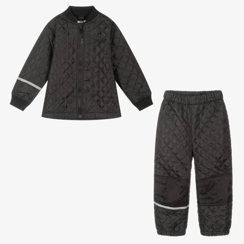 CeLaVi-Black Quilted Jacket & Trouser Set | Childrensalon Outlet