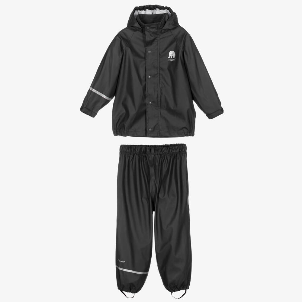CeLaVi-Black Waterproof Kids Rain Set | Childrensalon Outlet
