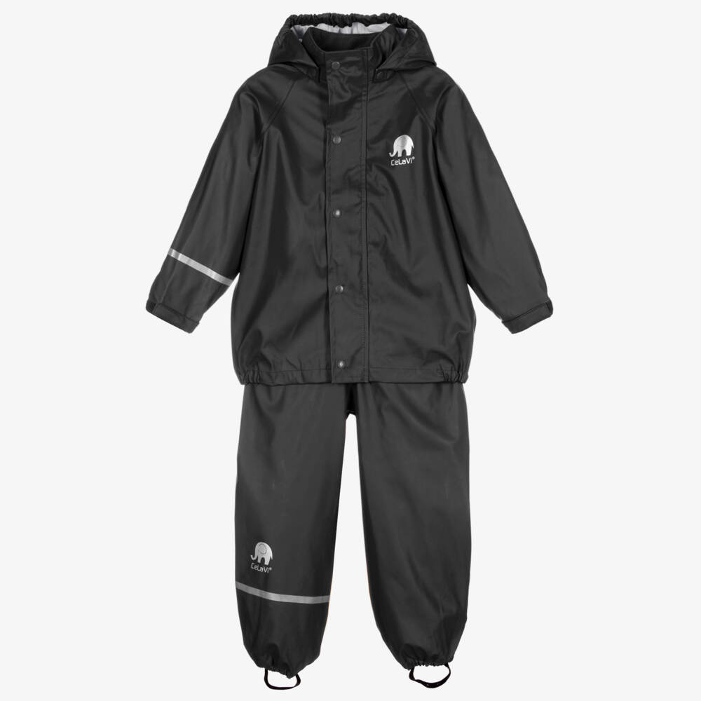 CeLaVi-Black Waterproof Kids Rain Set | Childrensalon Outlet