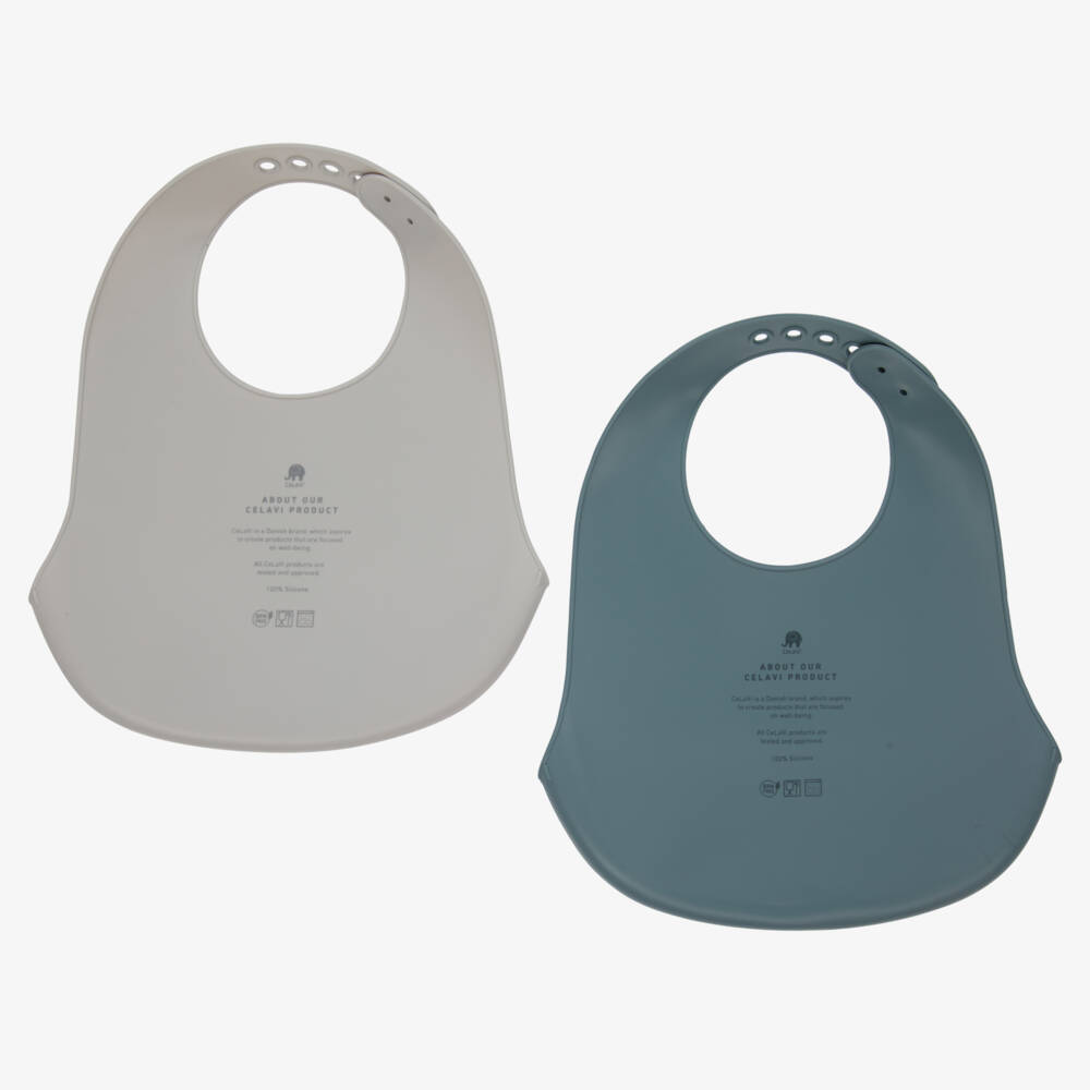CeLaVi-Boys Blue & Grey Silicone Bib Set | Childrensalon Outlet
