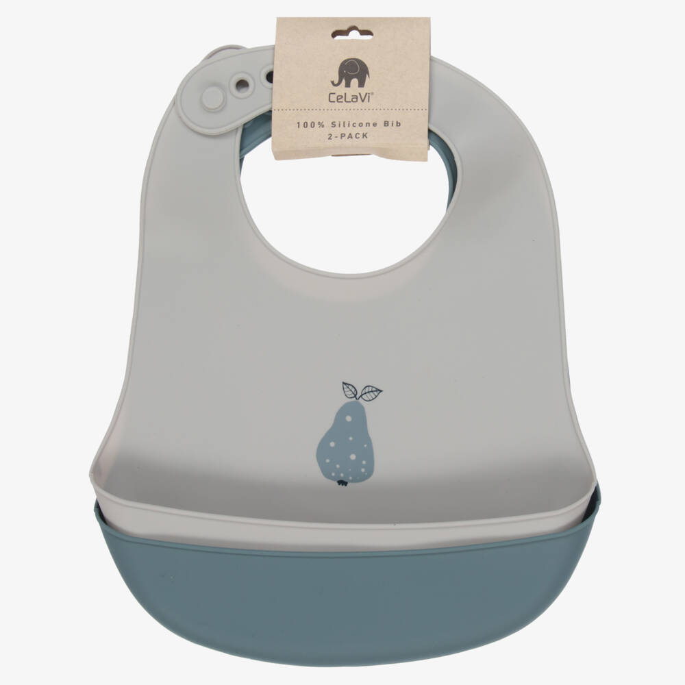 CeLaVi-Boys Blue & Grey Silicone Bib Set | Childrensalon Outlet