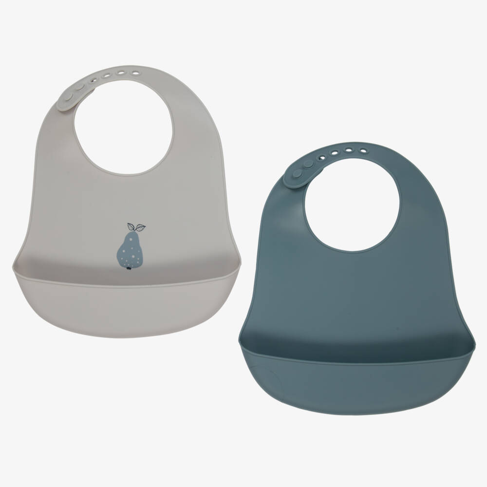 CeLaVi-Boys Blue & Grey Silicone Bib Set | Childrensalon Outlet
