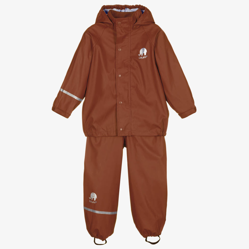 CeLaVi-Boys Brown Rain Jacket Set | Childrensalon Outlet