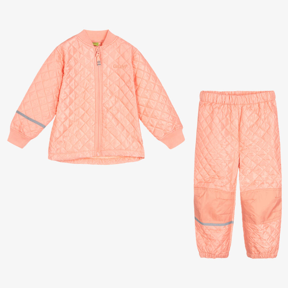 CeLaVi-Girls Coral Quilted Coat and Trousers | Childrensalon Outlet