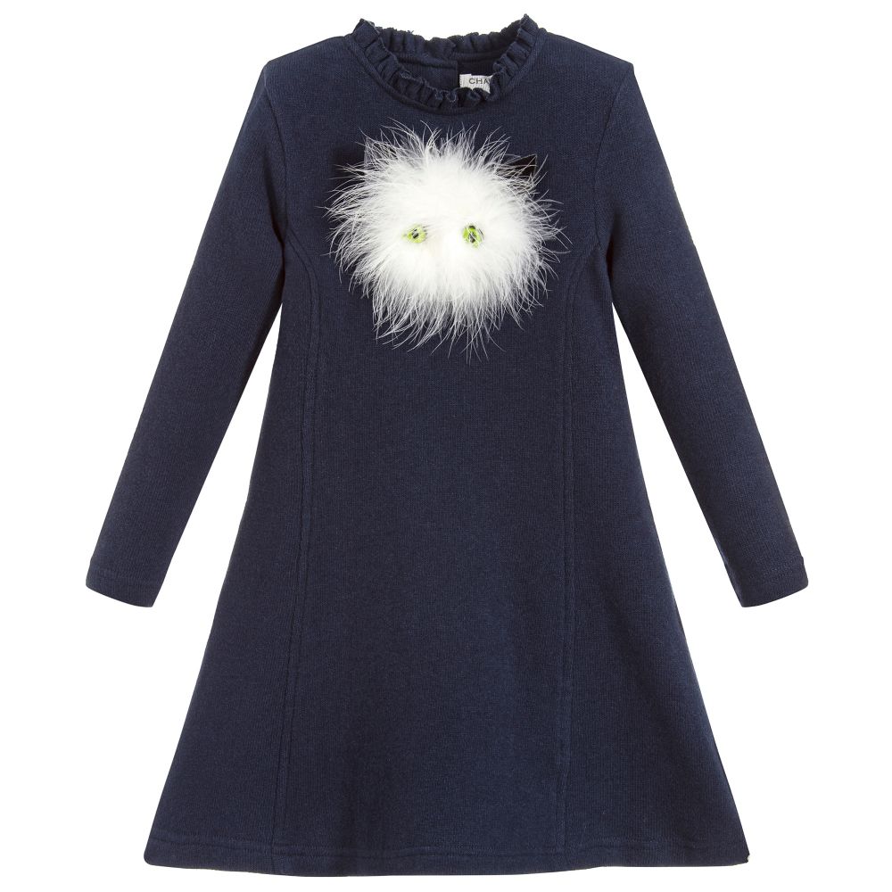 Charabia - Blue Cotton Jersey Cat Dress | Childrensalon
