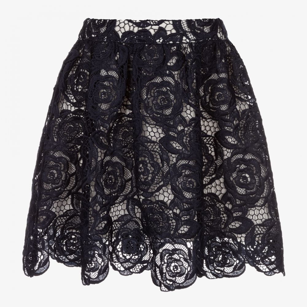 Charabia - Blue Embroidered Lace Skirt  | Childrensalon