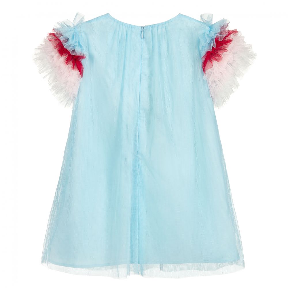 Charabia-فستان تول بأكمام كشكش لون أزرق | Childrensalon Outlet