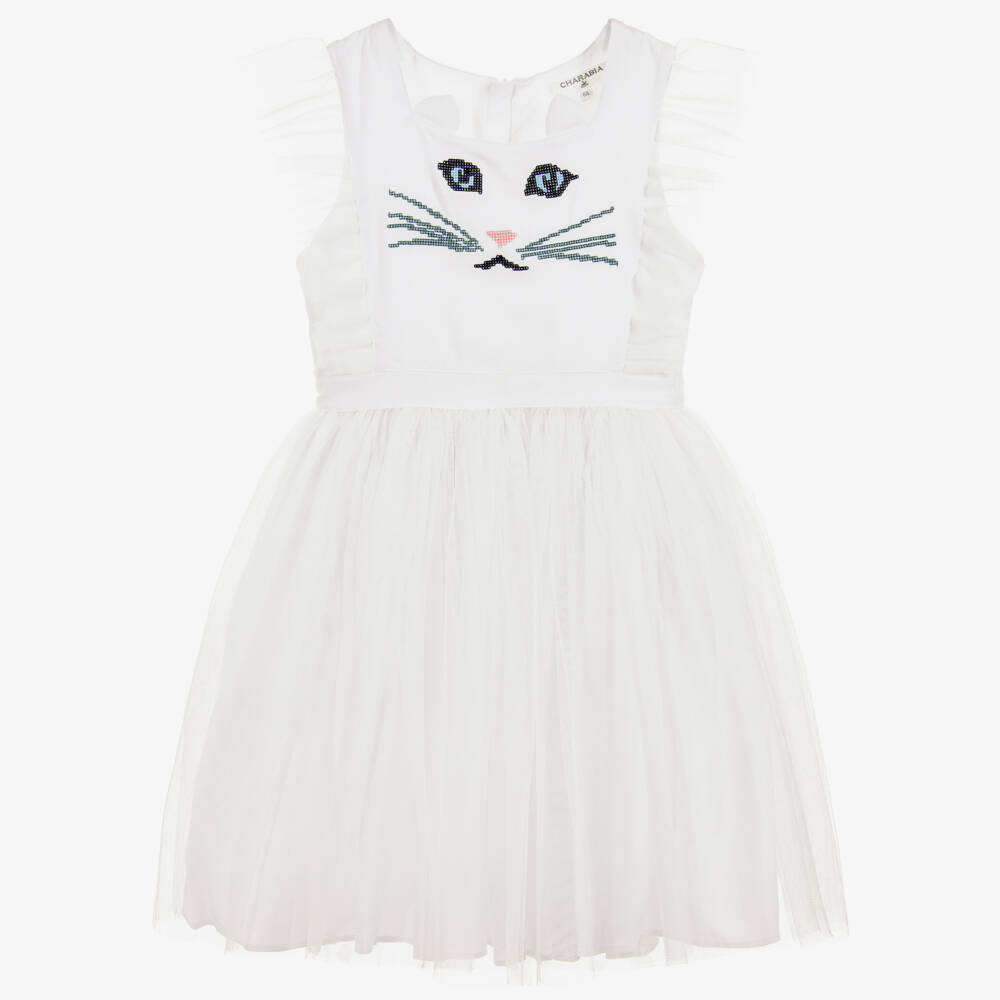Charabia-Cat Face Tulle & Cotton Dress | Childrensalon Outlet