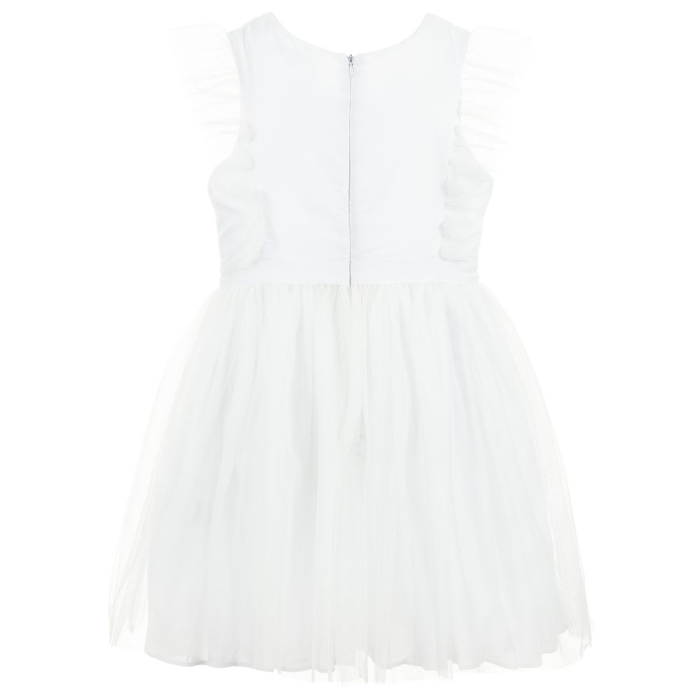 Charabia-فستان قطن و تول لون أبيض | Childrensalon Outlet