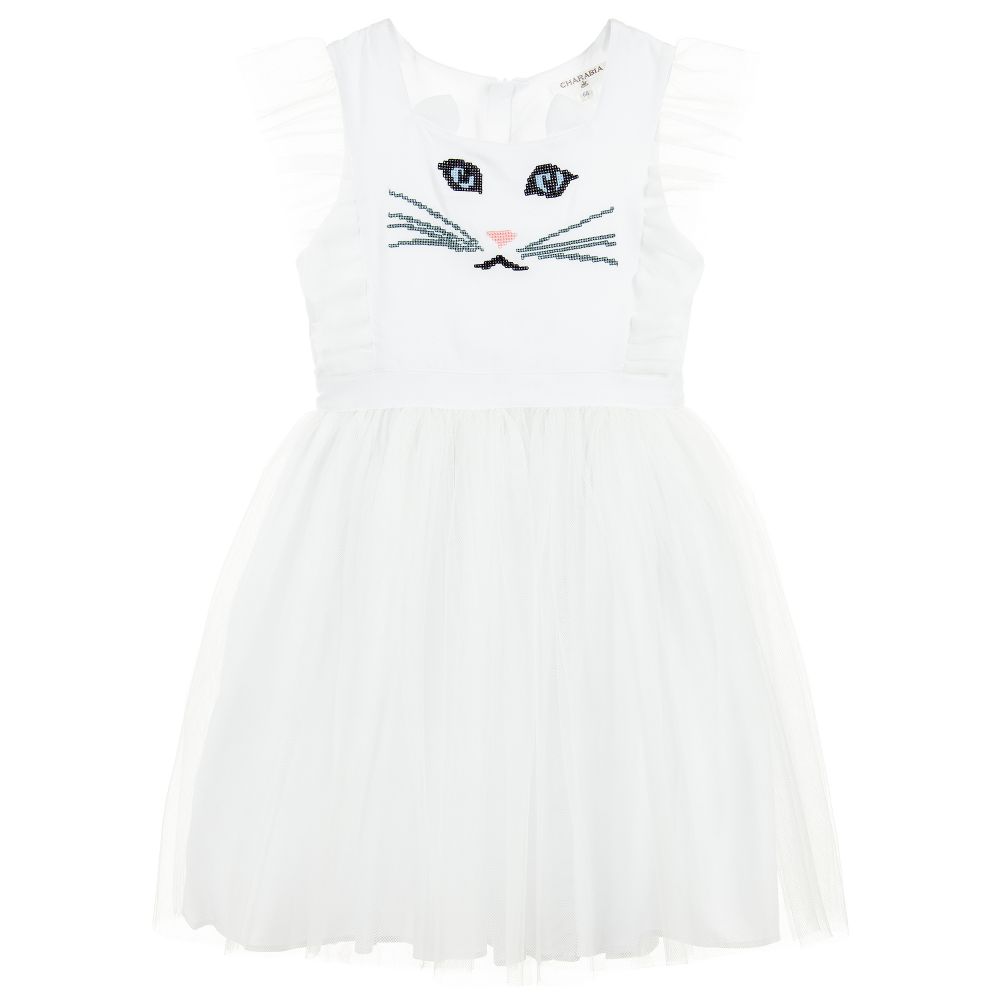 Charabia - Cat Face Tulle & Cotton Dress | Childrensalon