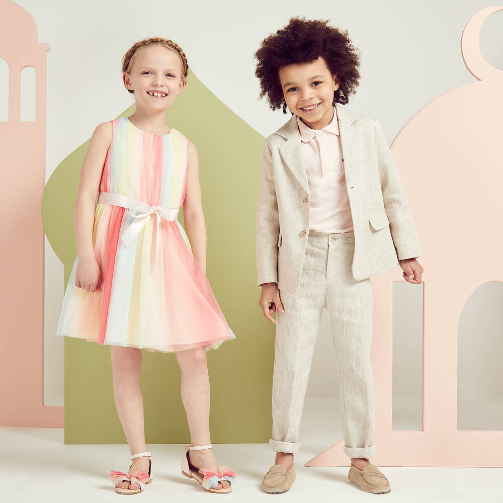 Charabia-فستان تول مقلم بطبعة ملونة | Childrensalon Outlet