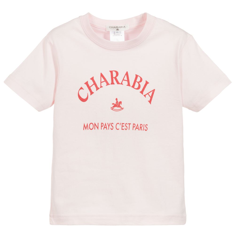 Charabia - Girls Pink Cotton Logo T-Shirt | Childrensalon