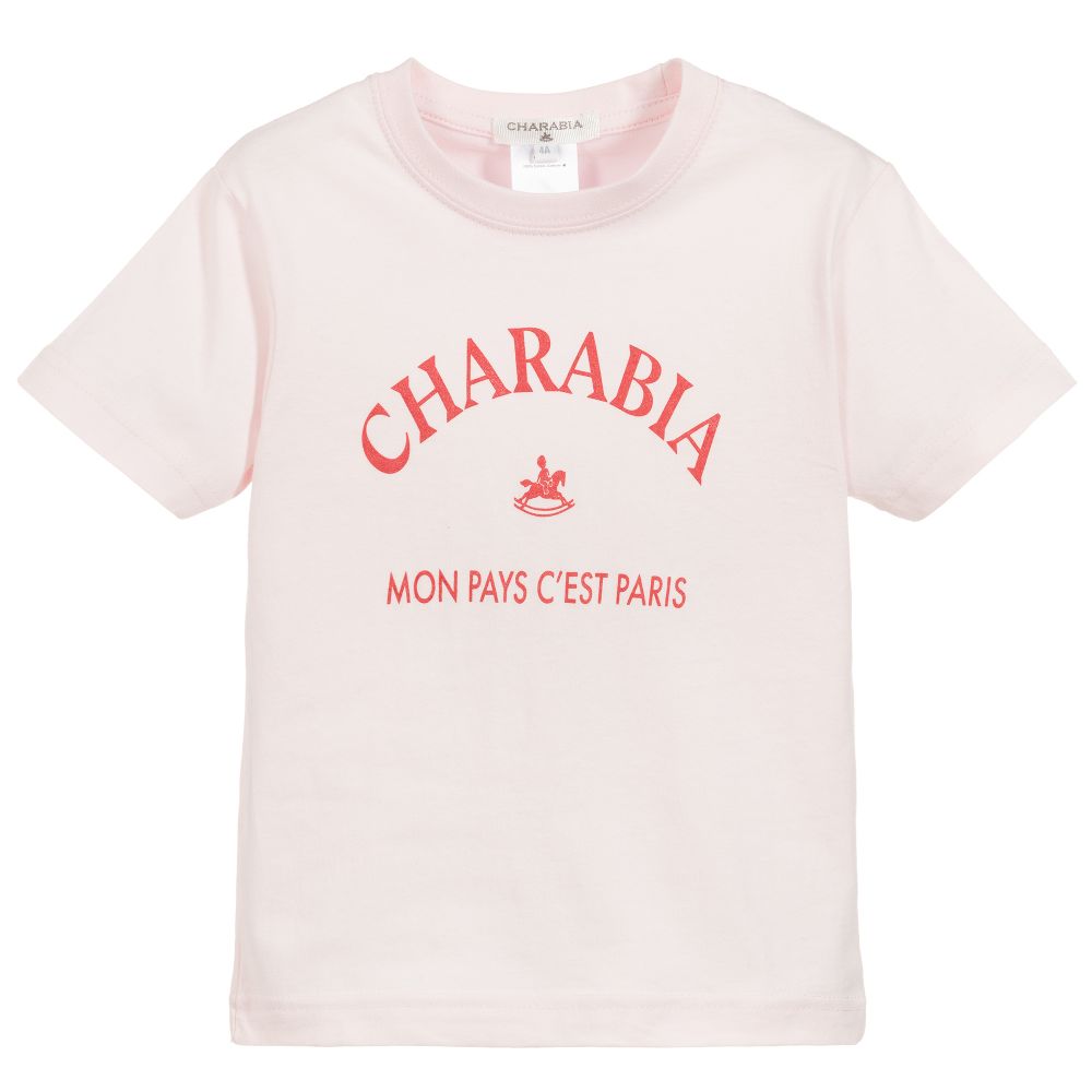 Charabia-Girls Pink Cotton Logo T-Shirt | Childrensalon Outlet