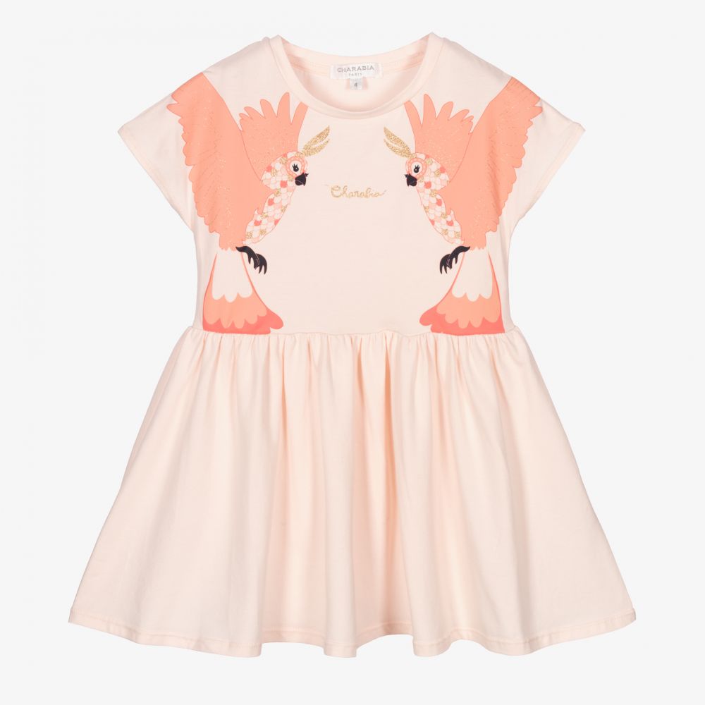 Charabia - Розовое платье с попугаями для девочек  | Childrensalon