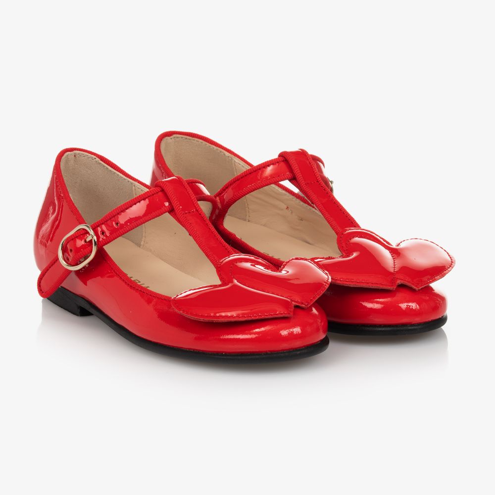 Charabia - Girls Red Leather Heart Shoes | Childrensalon