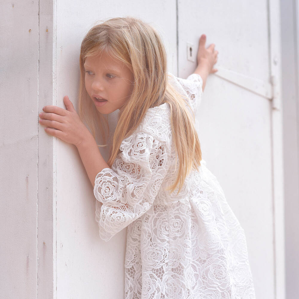 Charabia-Girls White Lace Dress  | Childrensalon Outlet
