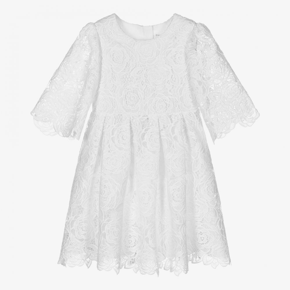 Charabia - Robe blanche en dentelle Fille  | Childrensalon