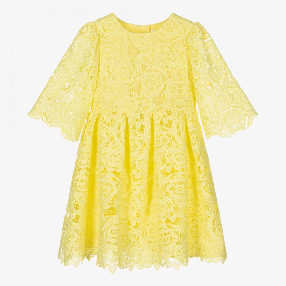 Charabia - Girls Yellow Lace Dress  | Childrensalon