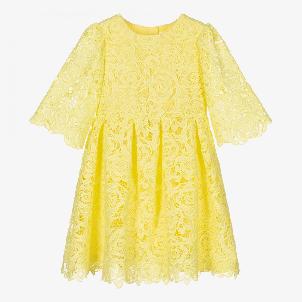 Charabia - Robe jaune à dentelle Fille  | Childrensalon