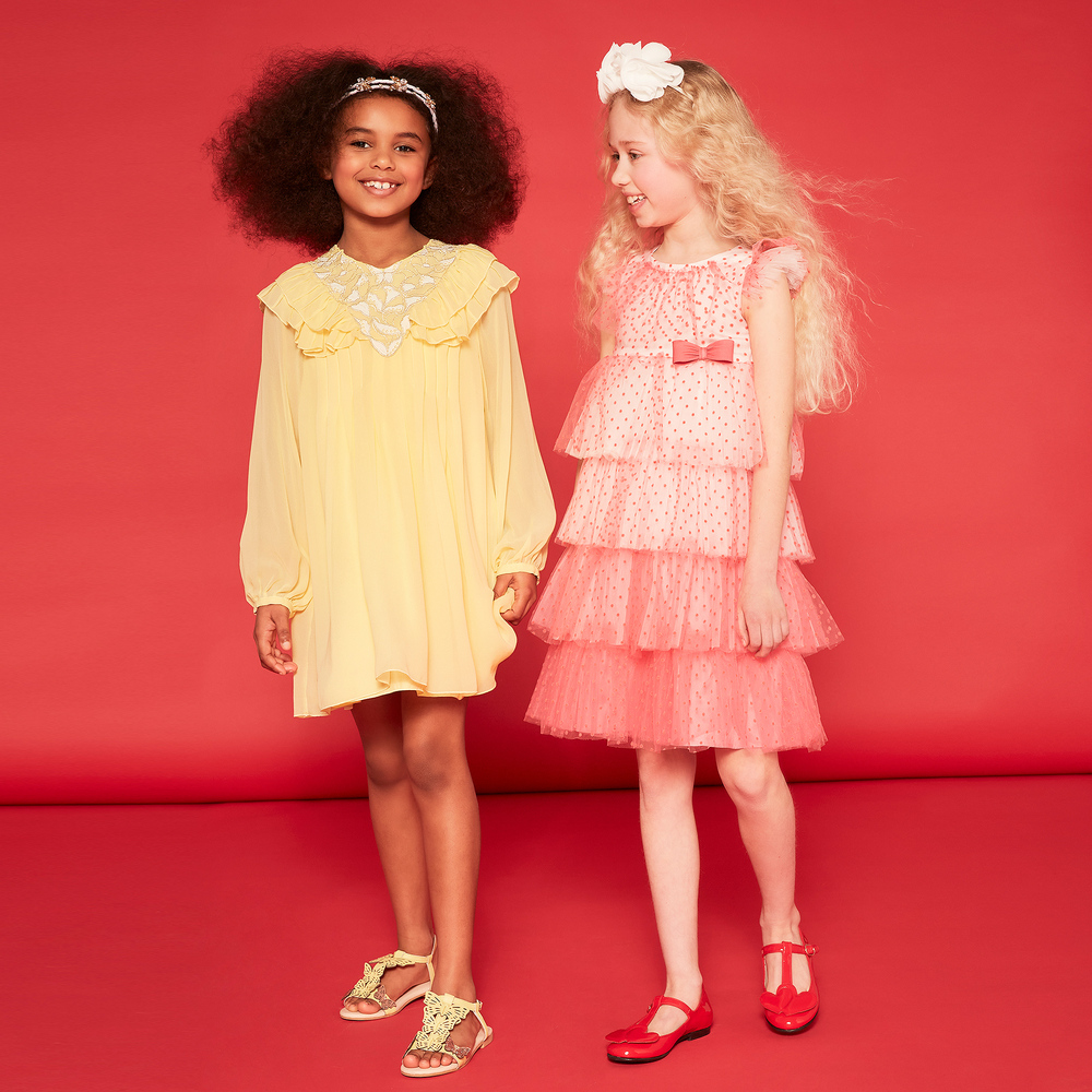 Charabia-صندل جلد لون أصفر و ذهبي للبنات | Childrensalon Outlet