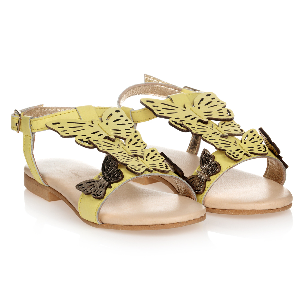 Charabia - Желтые кожаные сандалии для девочек | Childrensalon