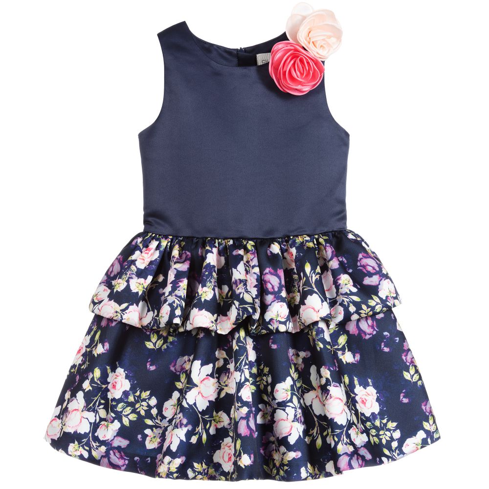 Charabia - Navy Blue & Pink Floral Dress | Childrensalon