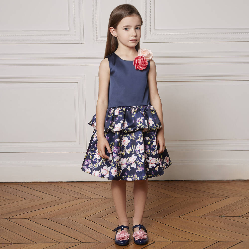 Charabia-Navy Blue & Pink Floral Dress | Childrensalon Outlet