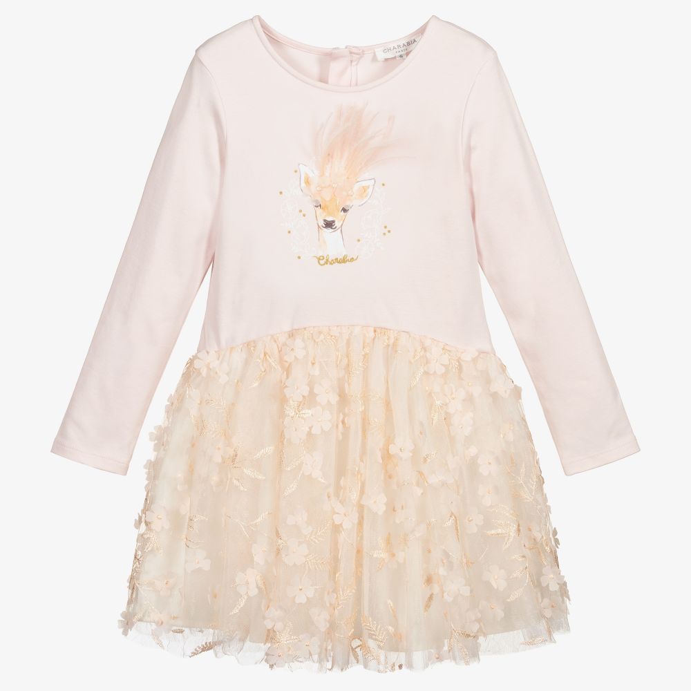 Charabia - Розовое платье с олененком и цветами | Childrensalon