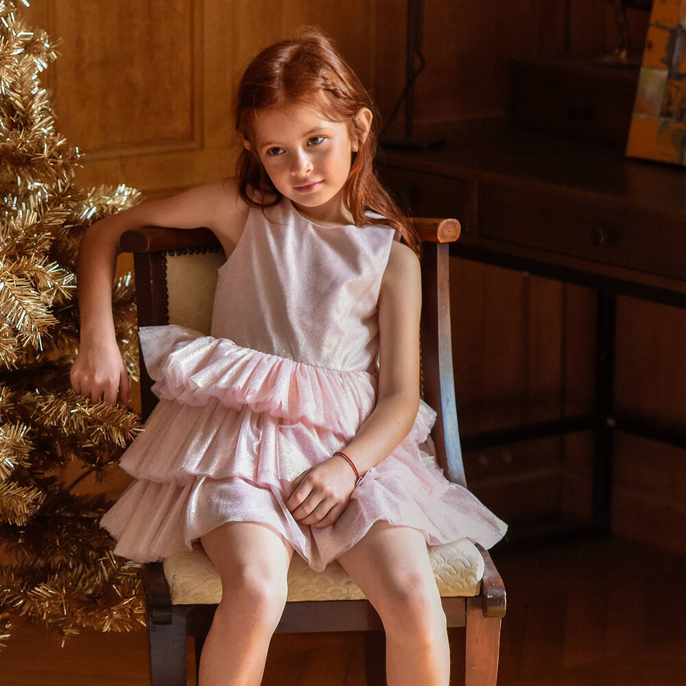 Charabia-Pink & Gold Tulle Dress | Childrensalon Outlet