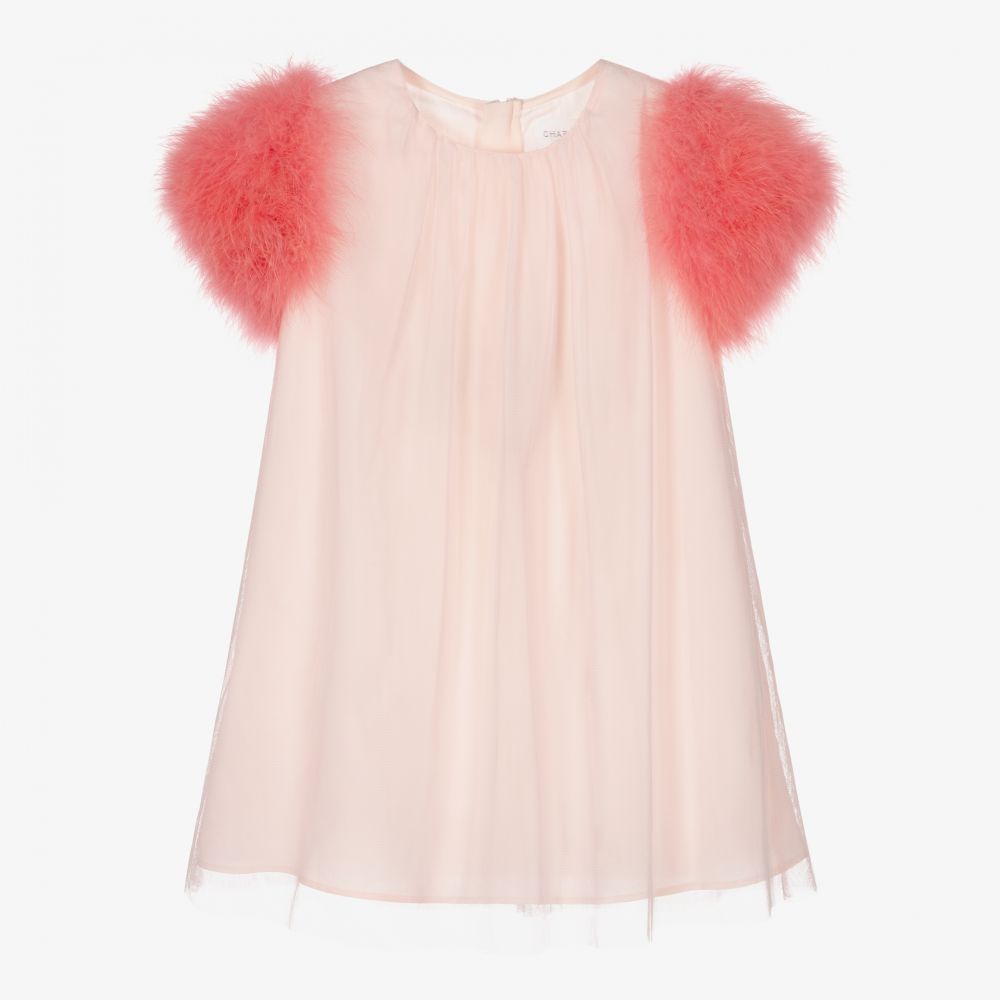 Charabia - Розовое платье из тюля с перьями  | Childrensalon