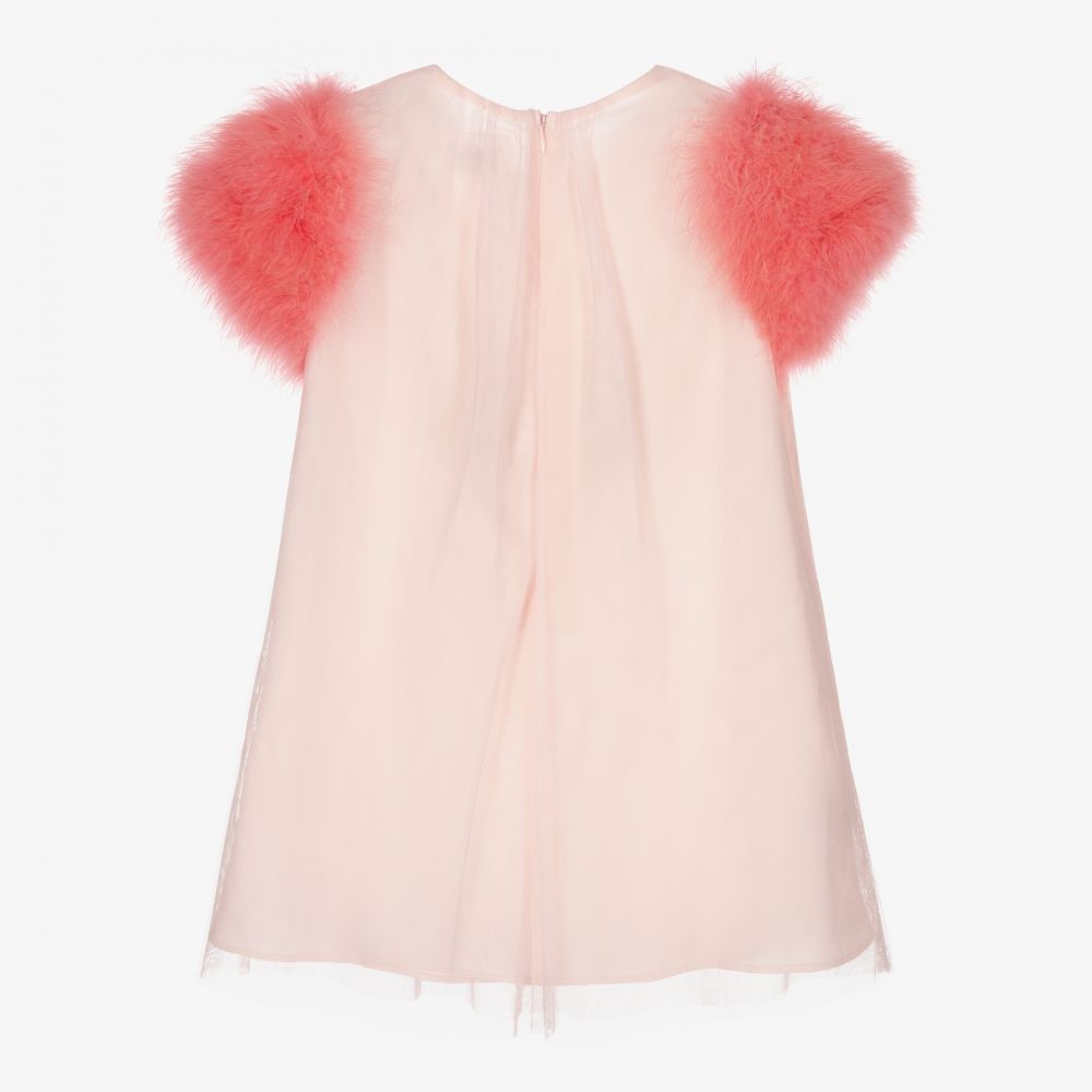 Charabia-Розовое платье из тюля с перьями | Childrensalon Outlet