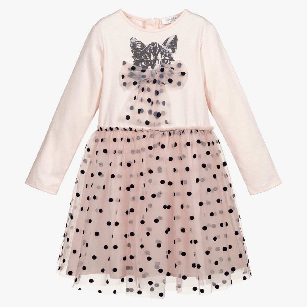 Charabia - Pink Tulle Polka Dot Dress | Childrensalon