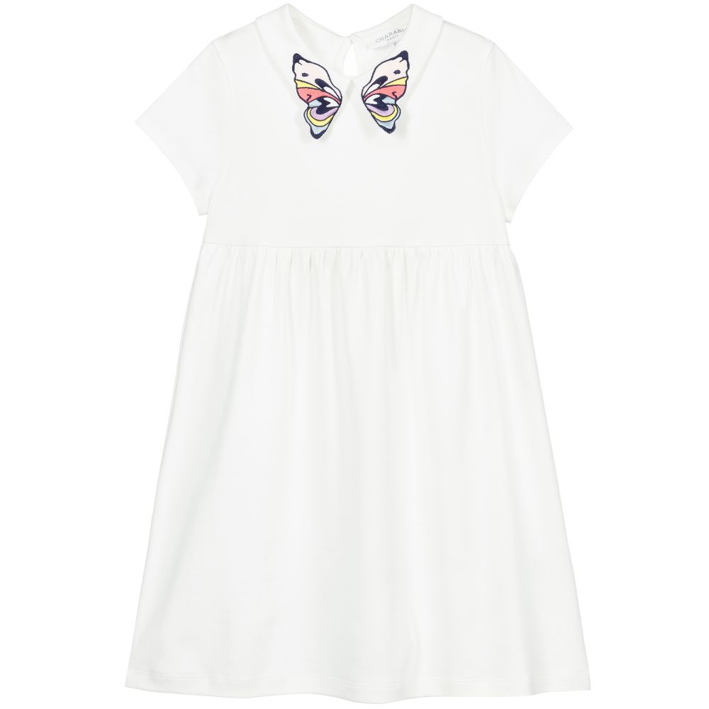 Charabia - White Cotton Jersey Dress | Childrensalon