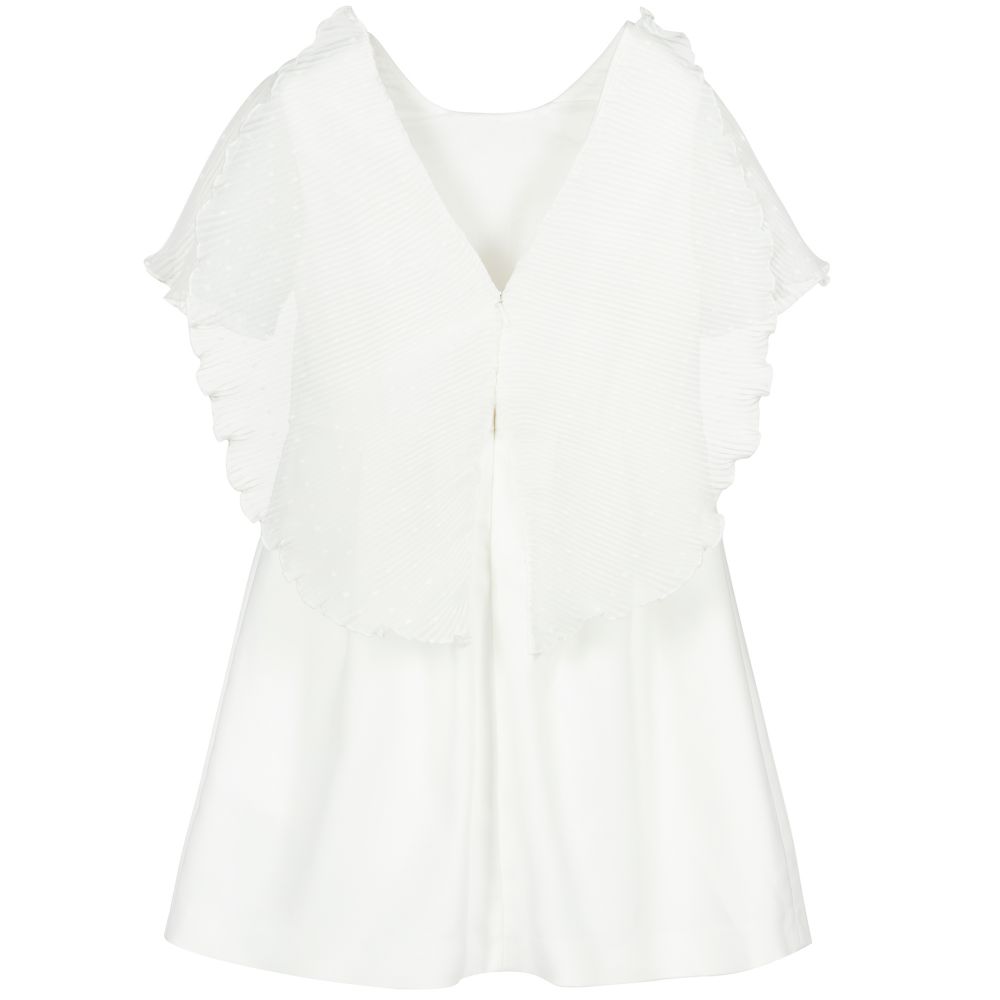 Charabia-فستان كريب و أورغانزا لون أبيض | Childrensalon Outlet