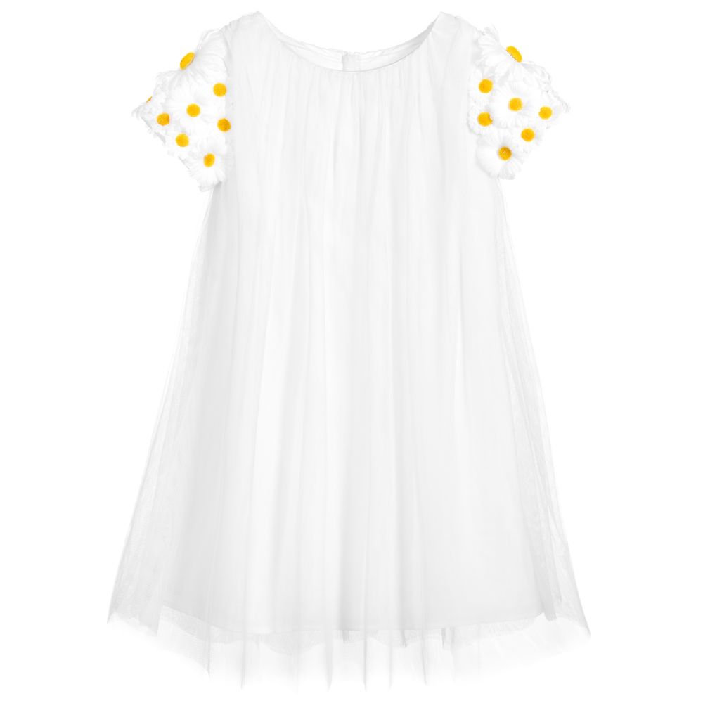 Charabia - فستان قطن وتول لون أبيض وأصفر | Childrensalon