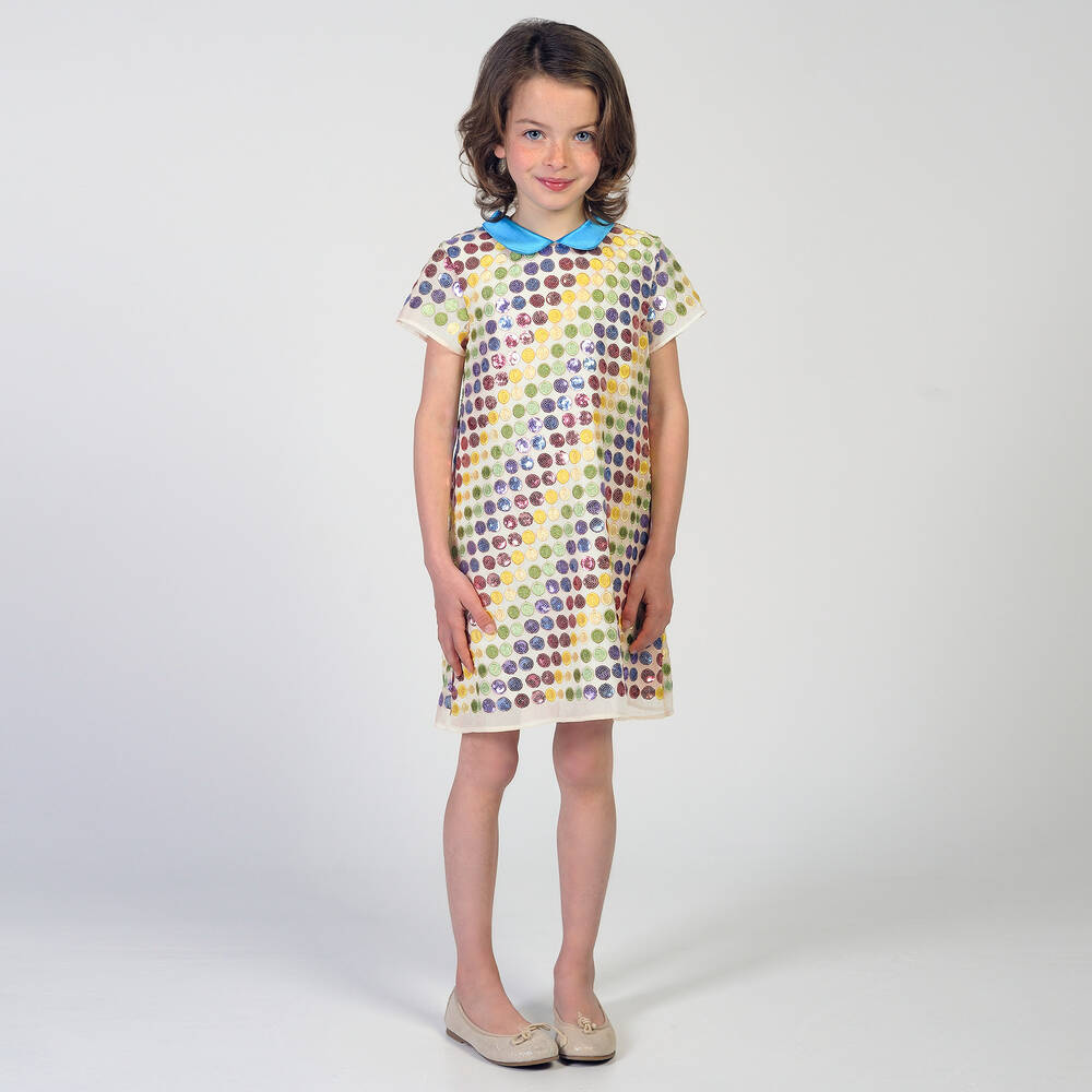 Charabia-فستان شيفون لون أصفر مزين بترتر | Childrensalon Outlet