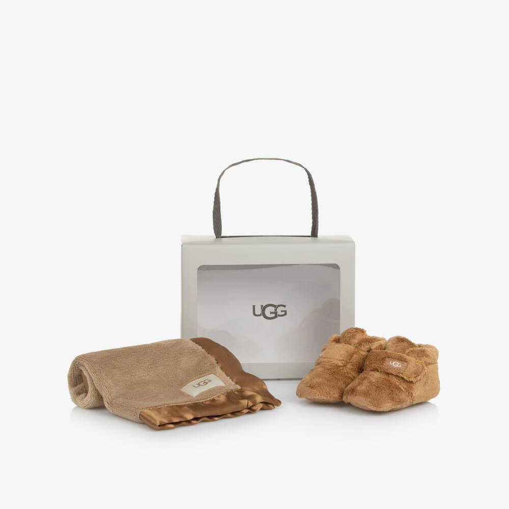 UGG-Chestnut Brown Baby Pre-Walker Shoes & Doudou Gift Set | Childrensalon Outlet