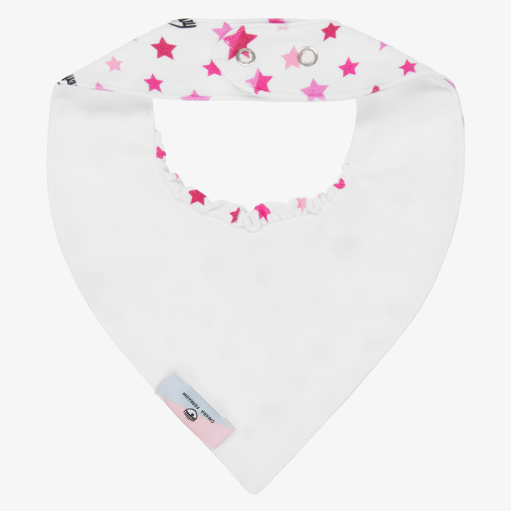 Chiara Ferragni Kids-Белый слюнявчик с глазами и звездами для малышек | Childrensalon Outlet