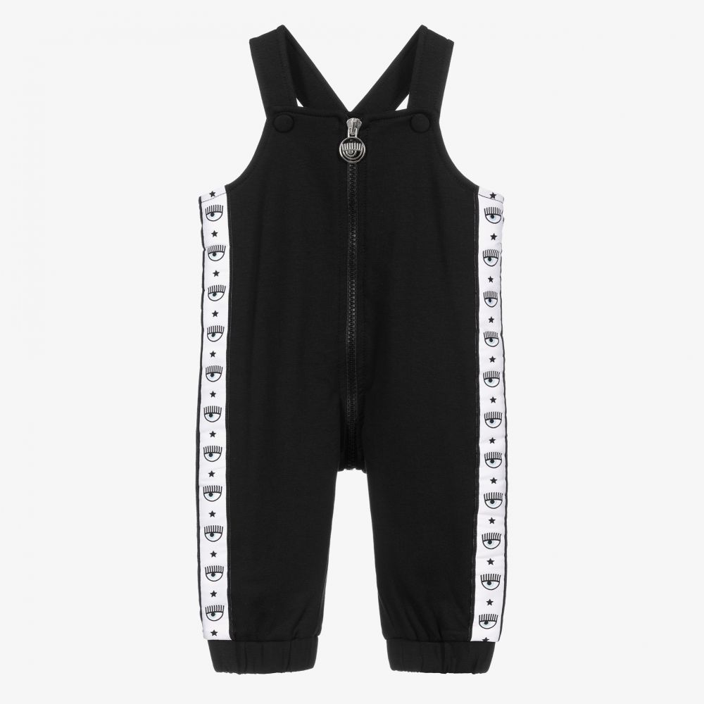 Chiara Ferragni Kids - Black Jersey Logo Dungarees | Childrensalon