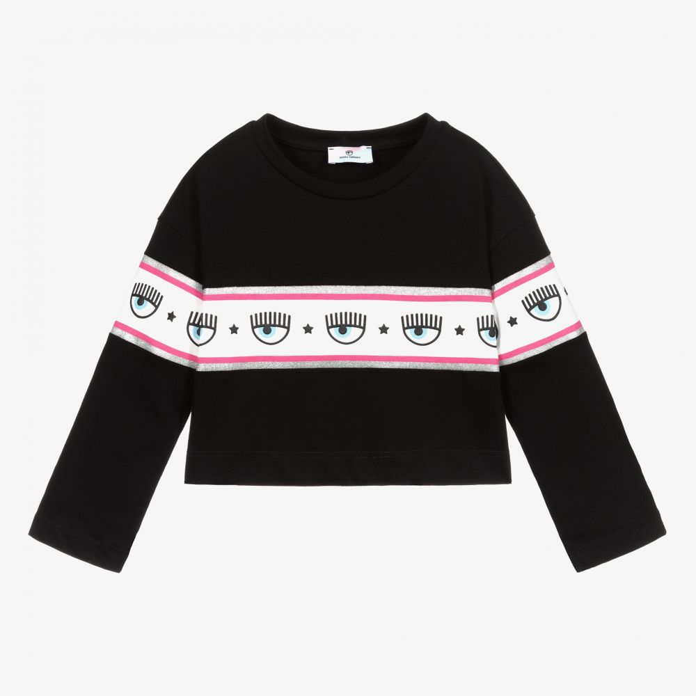 Chiara Ferragni Kids-Black Logo Cotton Cropped Top | Childrensalon Outlet