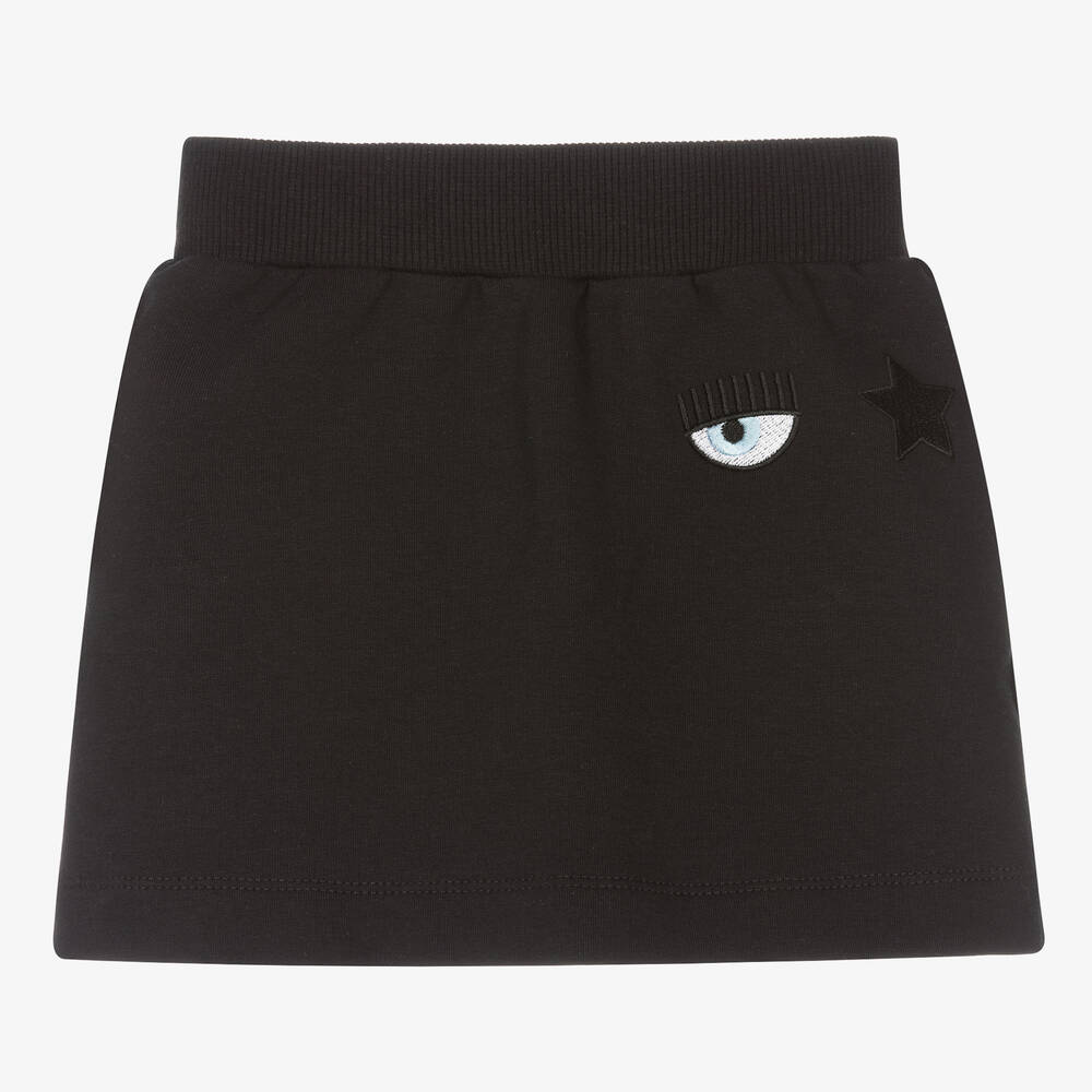Chiara Ferragni Kids - Girls Black Cotton Logo Skirt | Childrensalon