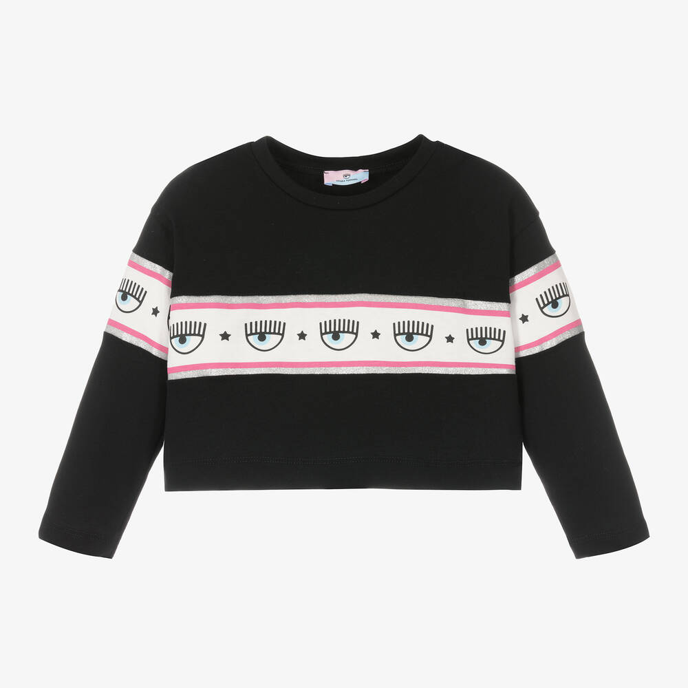 Chiara Ferragni Kids-توب قطن لون أسود للبنات | Childrensalon Outlet