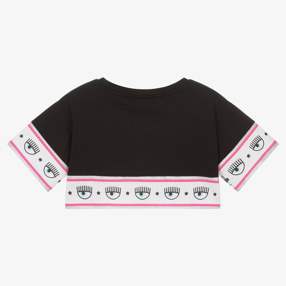 Chiara Ferragni Kids Girls Black Cropped Logo T Shirt Childrensalon Outlet