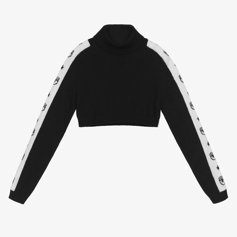 Chiara Ferragni Kids - Girls Black Cropped Wool Jumper  | Childrensalon