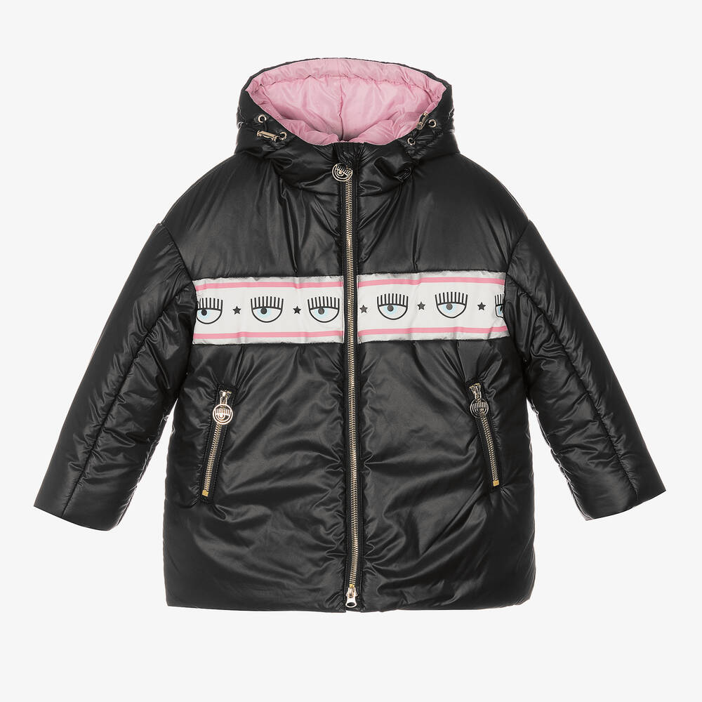 Chiara Ferragni Kids - Girls Black Padded Logo Coat | Childrensalon