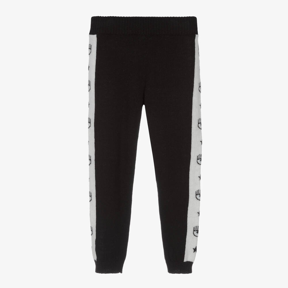 Chiara Ferragni Kids - Girls Black Wool Joggers | Childrensalon