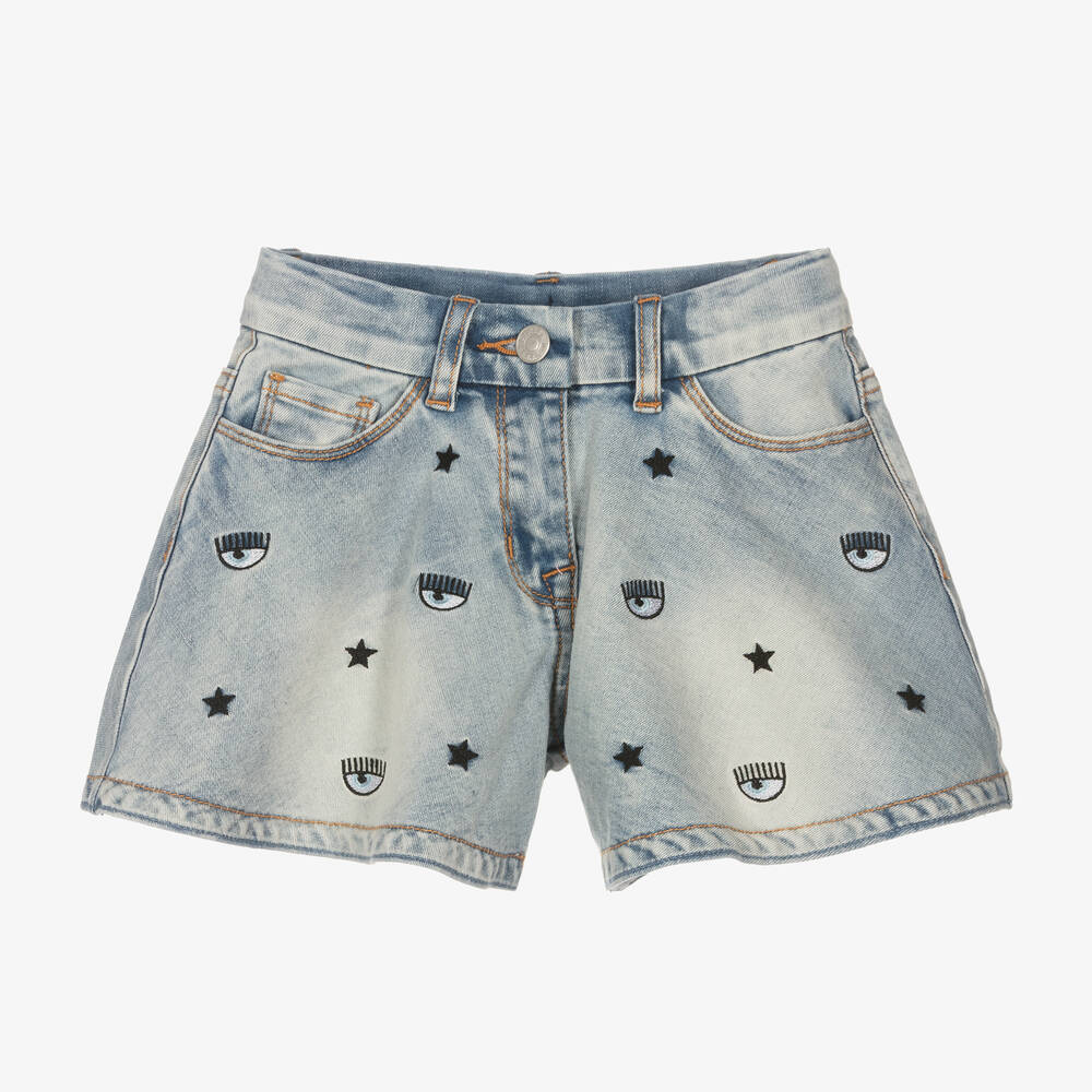 Chiara Ferragni Kids - Blaue Jeans-Shorts mit Stickerei | Childrensalon